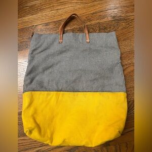 Clare V Yellow and Striped Tote Bag with tabs for strap